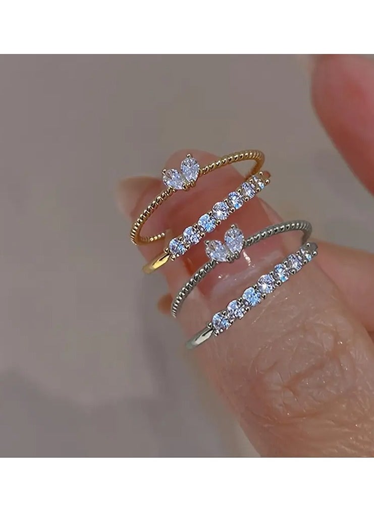 Goolsky Light Luxury Heart Opening Inlaid with Rhinestones Ring, Exquisite Opening Design, Romantic Love Shining Connection Ring, Cute Style Women's Jewelry Suitable for Daily Wear, Perfect Decoration for Girls, Birthday Anniversary Jewelry Gift, Party Gift Suitable for Women and Girls  - Image 5