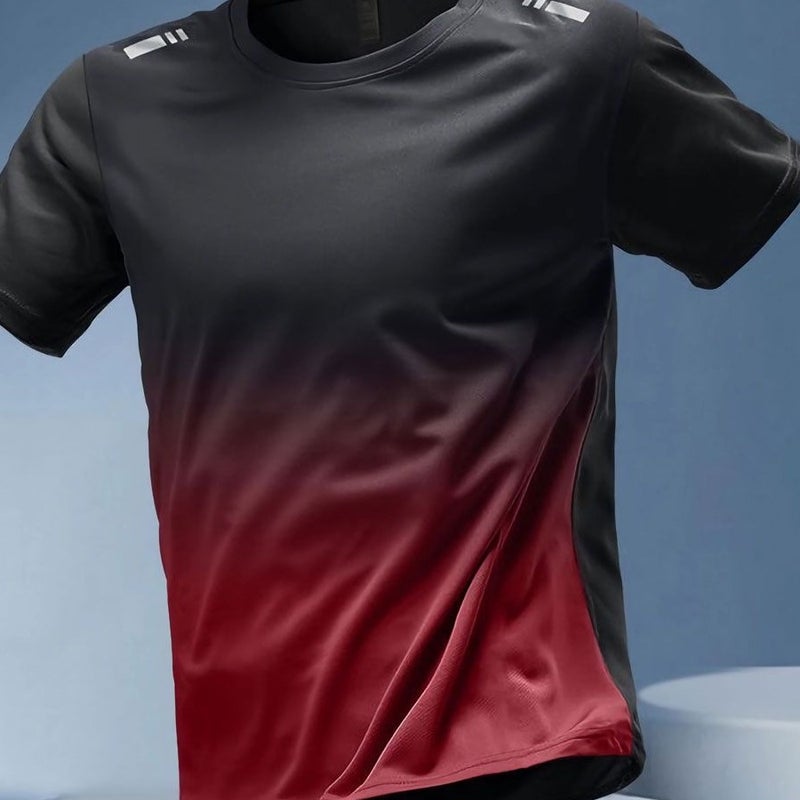 Mesh Ice Silk Men's Summer Short-sleeved Sports Top Quick-drying Thin Round Neck Breathable Casual Wear Men's Gradient Foreign Trade - Image 4
