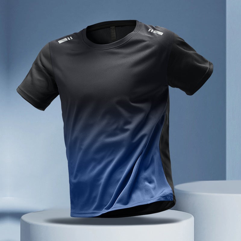 Mesh Ice Silk Men's Summer Short-sleeved Sports Top Quick-drying Thin Round Neck Breathable Casual Wear Men's Gradient Foreign Trade - Image 2