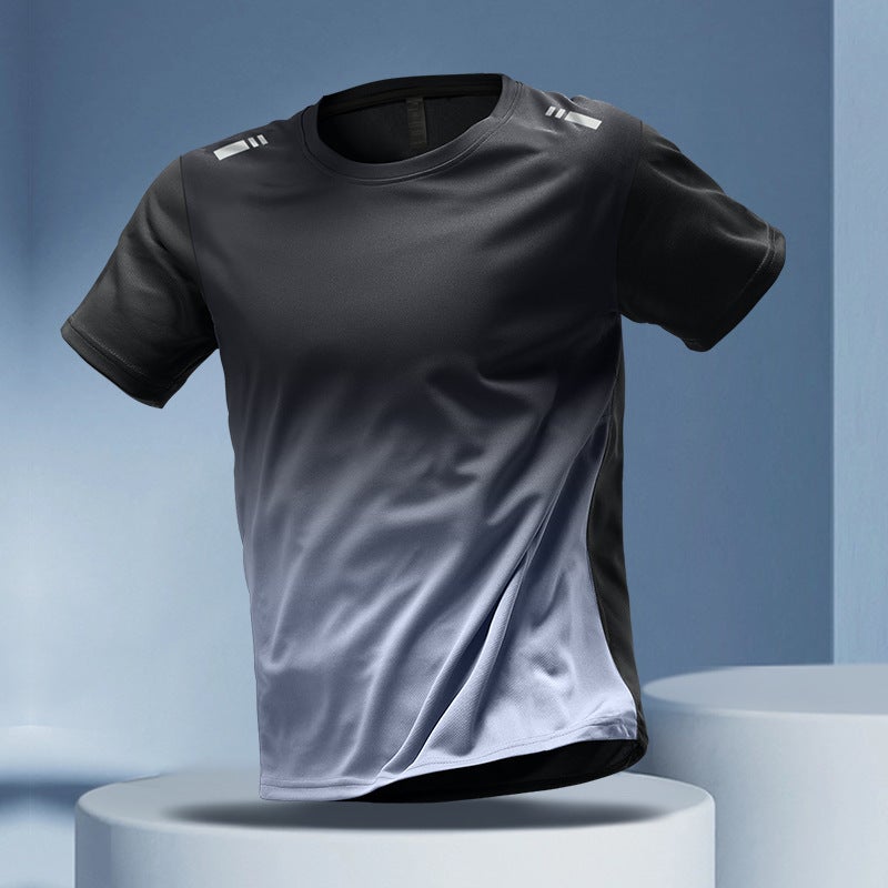 Mesh Ice Silk Men's Summer Short-sleeved Sports Top Quick-drying Thin Round Neck Breathable Casual Wear Men's Gradient Foreign Trade - Image 3