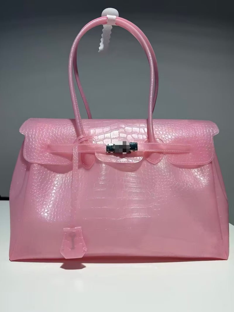 Korean Design Croc-Texture Jelly Tote Bag for Women