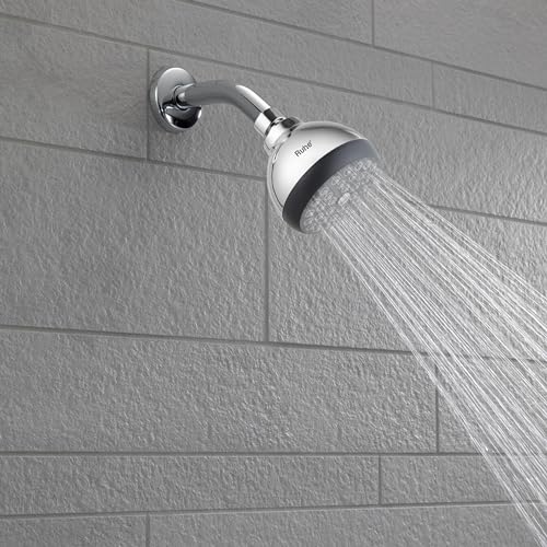 Ruhe® Beta ABS Overhead Shower Complete Set | 3 Inches Round Showerhead with 12 Inches Stainless Steel Shower Arm and Wall Flange | Chrome Finish Rain Shower with Easy-to-Clean Silicone Nozzles - Image 1