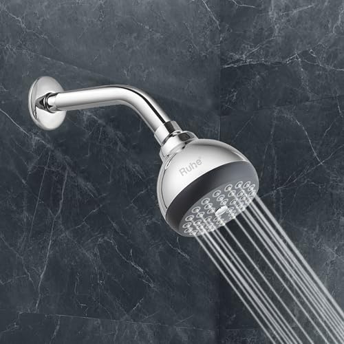 Ruhe® Beta ABS Overhead Shower Complete Set | 3 Inches Round Showerhead with 12 Inches Stainless Steel Shower Arm and Wall Flange | Chrome Finish Rain Shower with Easy-to-Clean Silicone Nozzles - Image 2