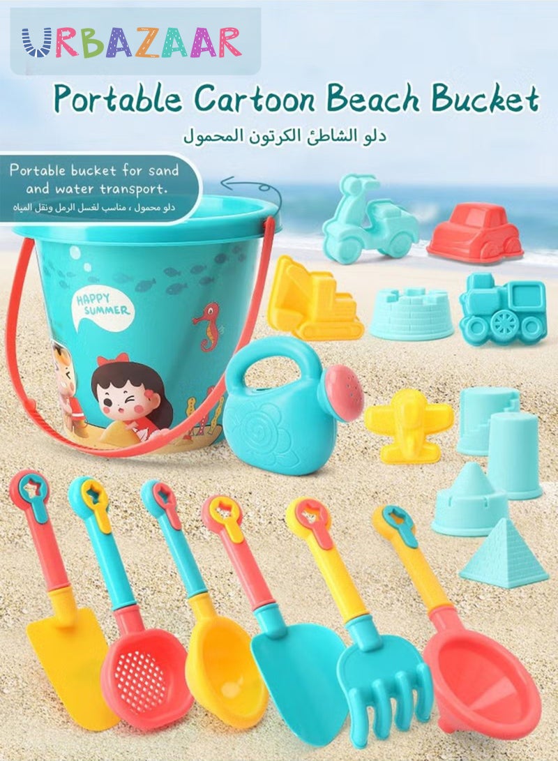 URbazaar 18 Pieces Beach Sand Toy Set,With Mesh Bag,Including Spoon,Jug,Bucket,Shaping Module,Shovel,Cartoon Outdoor Summer Toy Kit For Kids - Image 5