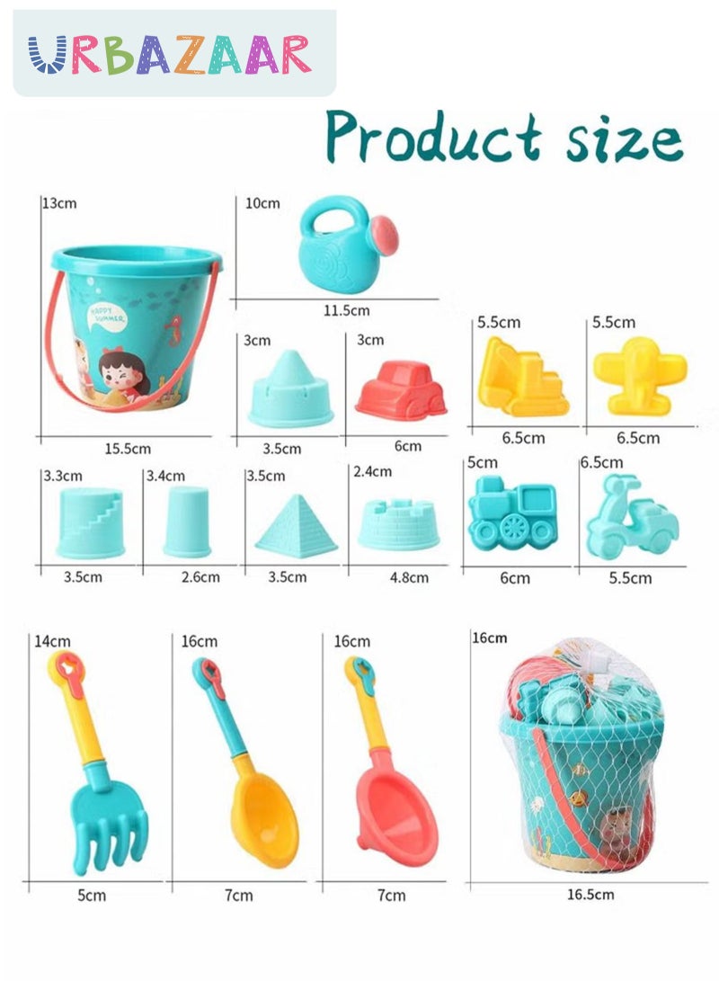 URbazaar 18 Pieces Beach Sand Toy Set,With Mesh Bag,Including Spoon,Jug,Bucket,Shaping Module,Shovel,Cartoon Outdoor Summer Toy Kit For Kids - Image 3
