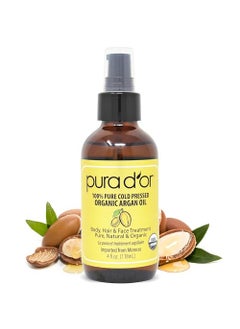 Pura d'or PURA D'OR 4 Oz ORGANIC Moroccan Argan Oil - USDA Certified 100% Pure & Cold Pressed Virgin Premium Grade Natural Moisturizer Treatment For Dry, Damaged Skin, Hair, Face, Body & Scalp - Men & Women 