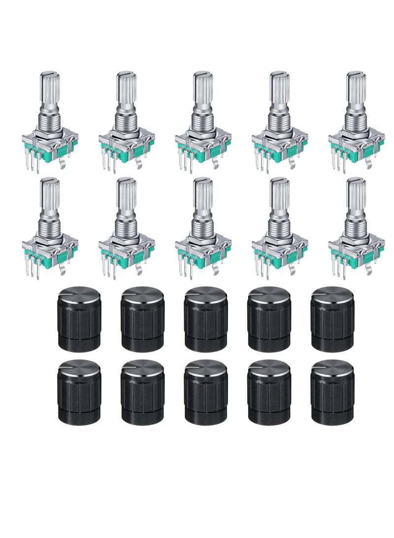 360 Degree Rotary Encoder Code Switch Digital Potentiometer, 10 Pcs Rotary Encoder Digital Potentiometer with Push Button 5 Pins Handle Length 20mm and Knob Cap, Compatible with Arduino EC11  - Image 1