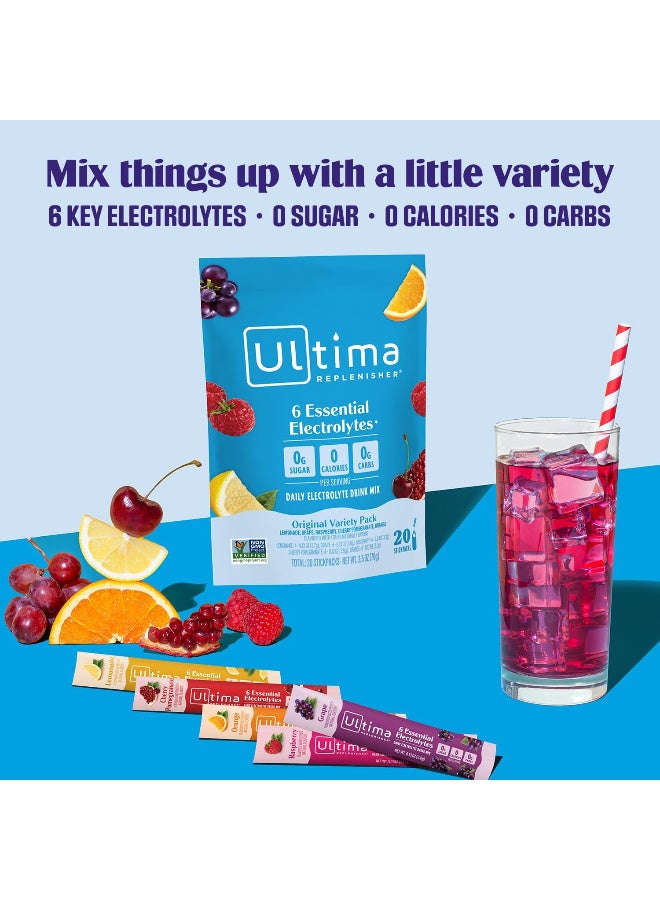 Ultima Replenisher Daily Electrolyte Powder – Original Variety Pack, 20 Stickpacks – Zero Sugar Hydration Packets with 6 Electrolytes and Minerals – Sugar Free, Plant Based & Keto Friendly​ Drink Mix - Image 3