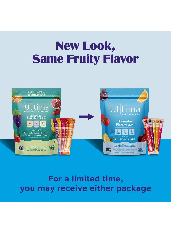 Ultima Replenisher Daily Electrolyte Powder – Original Variety Pack, 20 Stickpacks – Zero Sugar Hydration Packets with 6 Electrolytes and Minerals – Sugar Free, Plant Based & Keto Friendly​ Drink Mix - Image 2