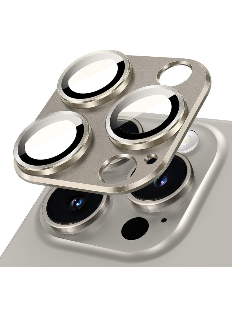 ELTRAZONE Camera Lens Protector for iPhone 15 Pro 6.1-Inch and iPhone 15 Pro Max 6.7-Inch, Full Coverage 9H Tempered Glass Ring Cover, Matte Metal Plate, Case Friendly, 1-Pack (Natural Titanium) - Image 1