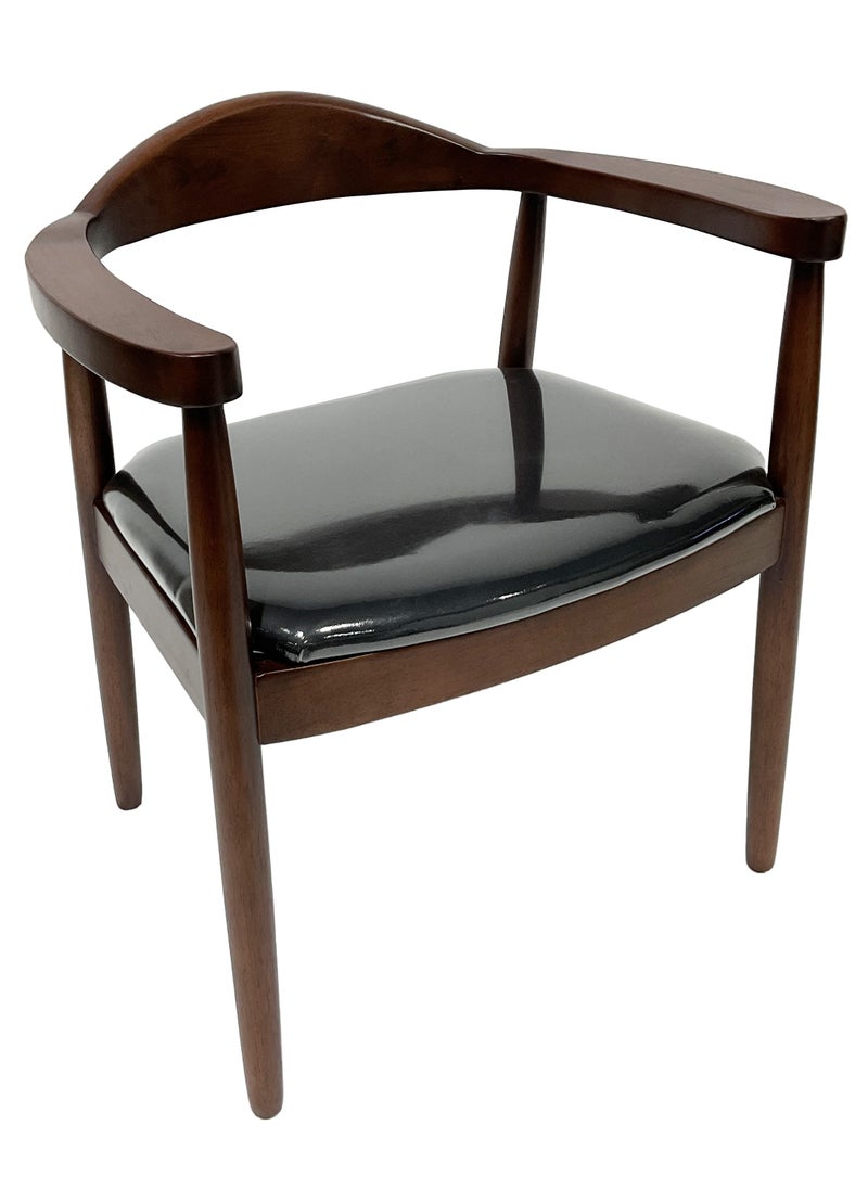 MAPLE HOME DECORATION - Maple Home Wooden Dining Chair Armrest Open Backrest Leather Upholstery Padded Seat Modern Accent Living Kitchen Office Lounge Furniture - Image 1