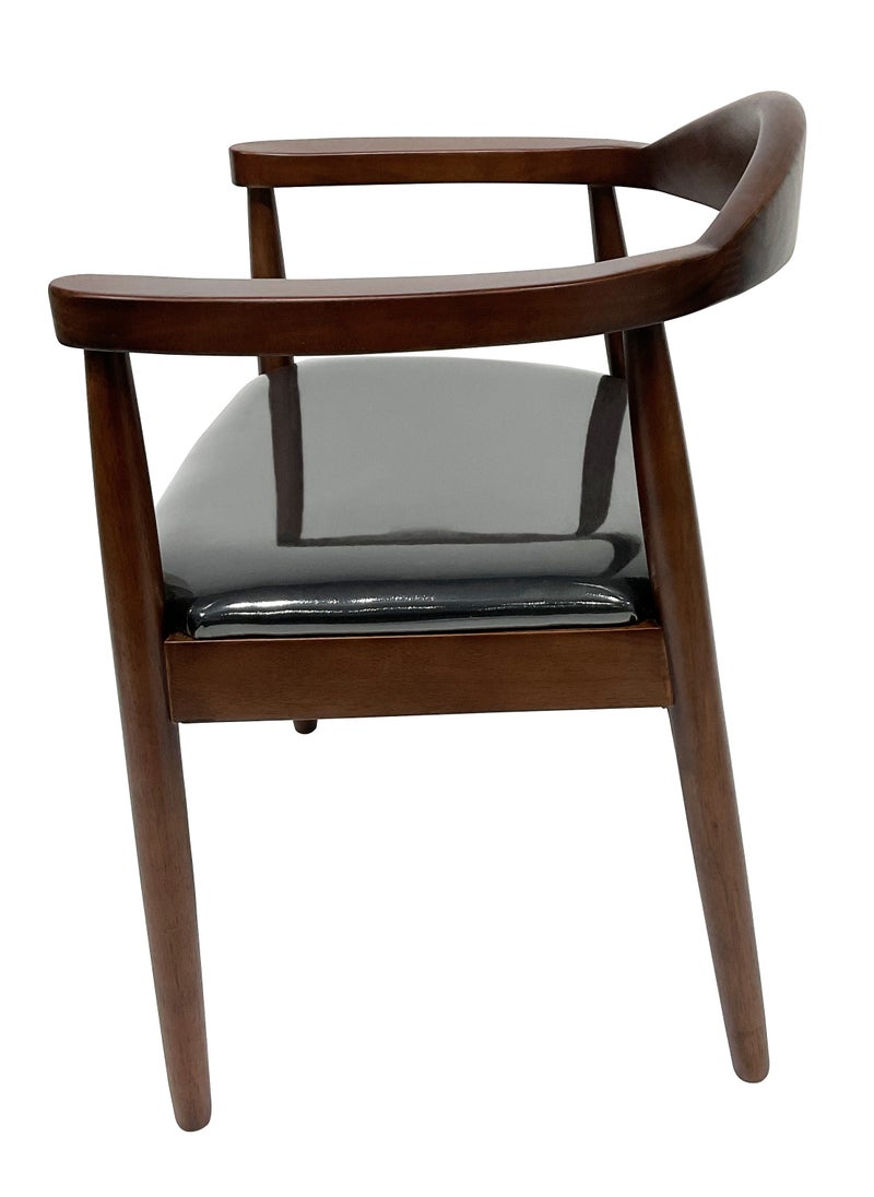 MAPLE HOME DECORATION - Maple Home Wooden Dining Chair Armrest Open Backrest Leather Upholstery Padded Seat Modern Accent Living Kitchen Office Lounge Furniture - Image 1
