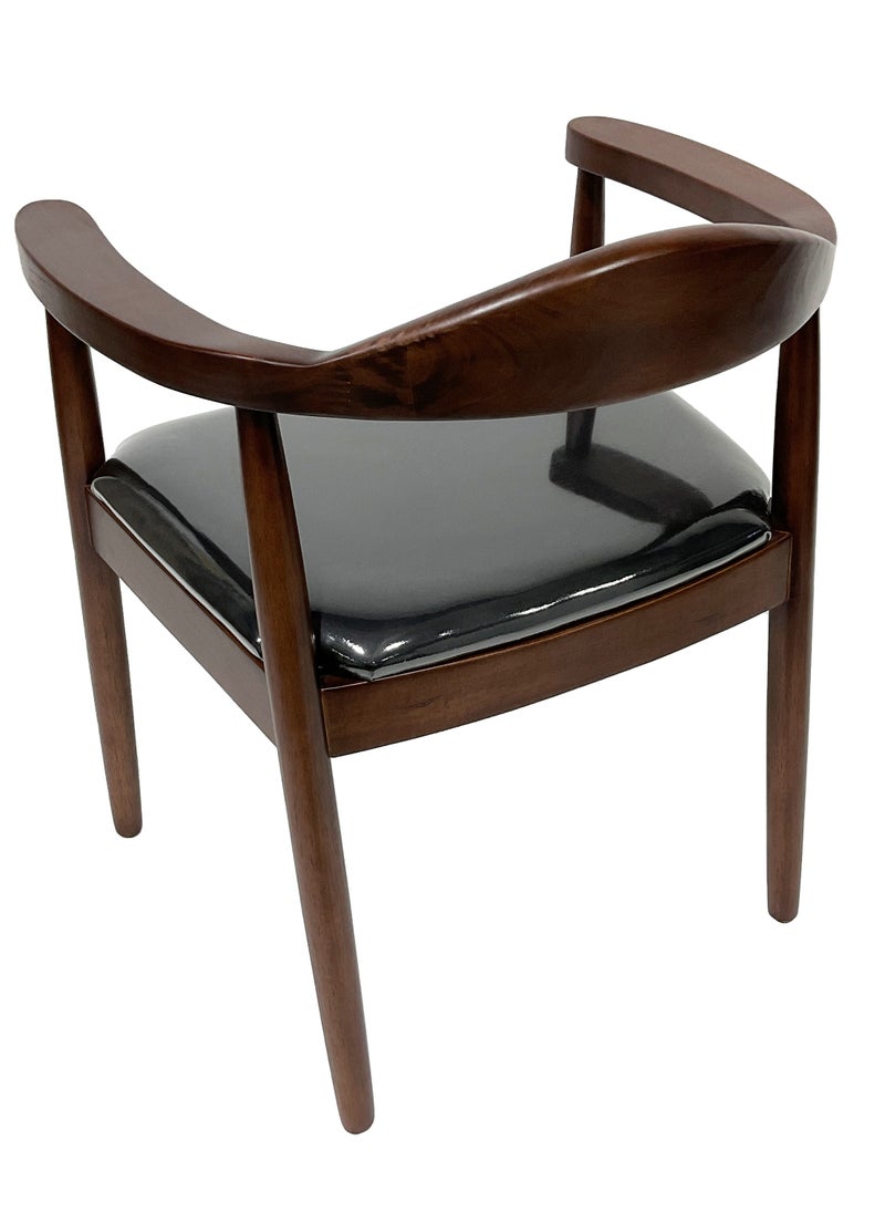 MAPLE HOME DECORATION - Maple Home Wooden Dining Chair Armrest Open Backrest Leather Upholstery Padded Seat Modern Accent Living Kitchen Office Lounge Furniture - Image 1