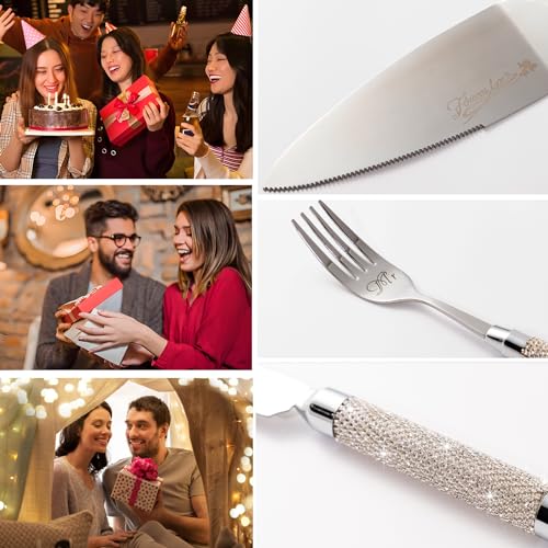VARLKA Wedding Cake Cutting Set, Wedding Cake Knife and Server Set with Fork for Mr Mrs for Anniversary Engagement Birthday - Image 3