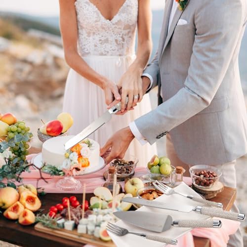 VARLKA Wedding Cake Cutting Set, Wedding Cake Knife and Server Set with Fork for Mr Mrs for Anniversary Engagement Birthday - Image 2
