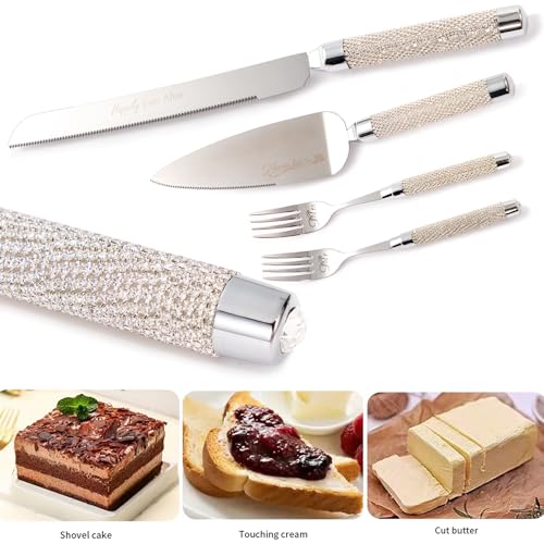 VARLKA Wedding Cake Cutting Set, Wedding Cake Knife and Server Set with Fork for Mr Mrs for Anniversary Engagement Birthday - Image 5