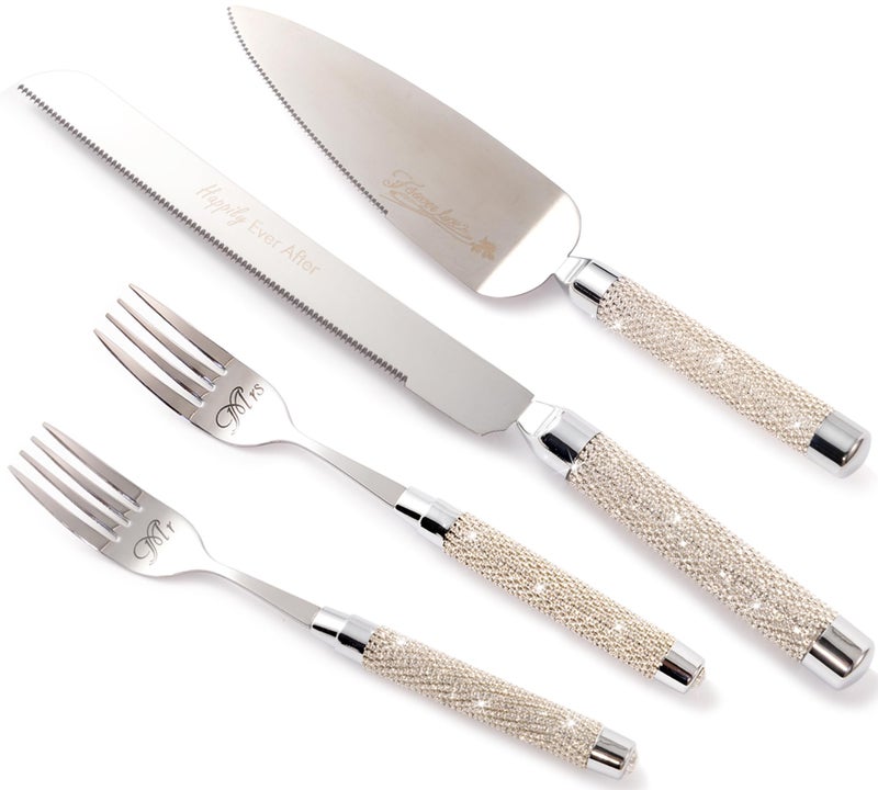 VARLKA Wedding Cake Cutting Set, Wedding Cake Knife and Server Set with Fork for Mr Mrs for Anniversary Engagement Birthday - Image 1