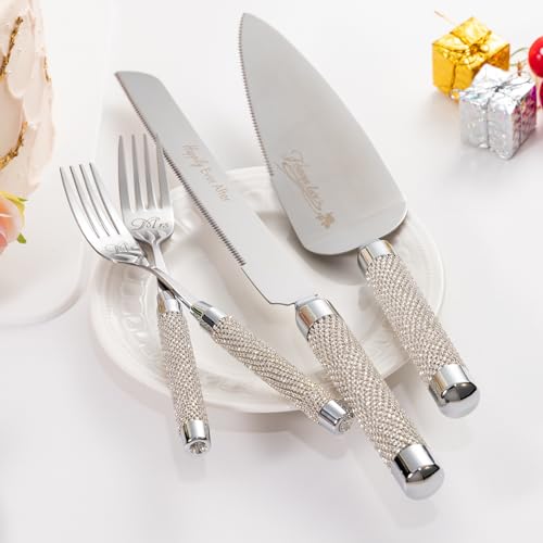 VARLKA Wedding Cake Cutting Set, Wedding Cake Knife and Server Set with Fork for Mr Mrs for Anniversary Engagement Birthday - Image 4