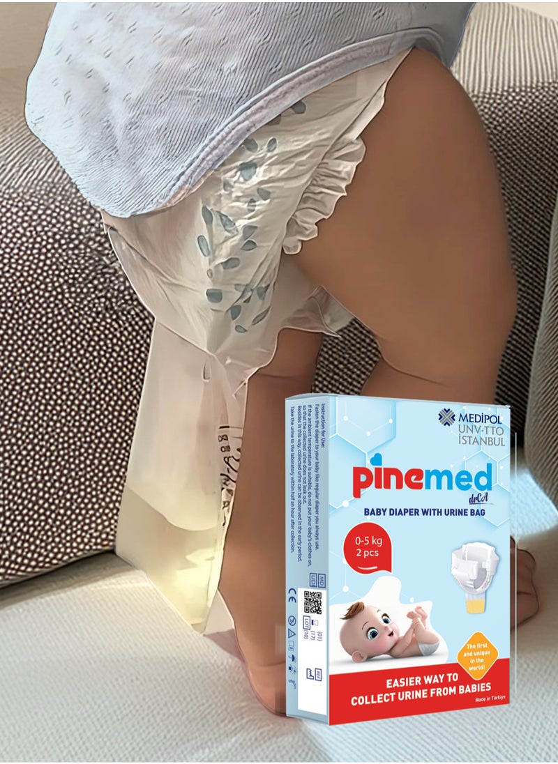 pinemed - Nappy Urine Collection | Baby Diaper with Sterile Pediatric Urine Collection Bag | PINEMED | Sample Collection Kit (0-5 kg) | Disposable for Infant, Newborn Baby | Urine Sample Collector - Image 1