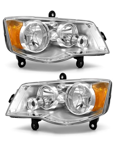 ADCARLIGHTS Compatible with 2011 2012 2013 2014 2015 2016 2018 2019 2020 Dodge Grand Caravan 0816 Chrysler Town Country Headlights Chrome Housing Amber Reflector Driver and PassengerWO Bulbs - Image 1