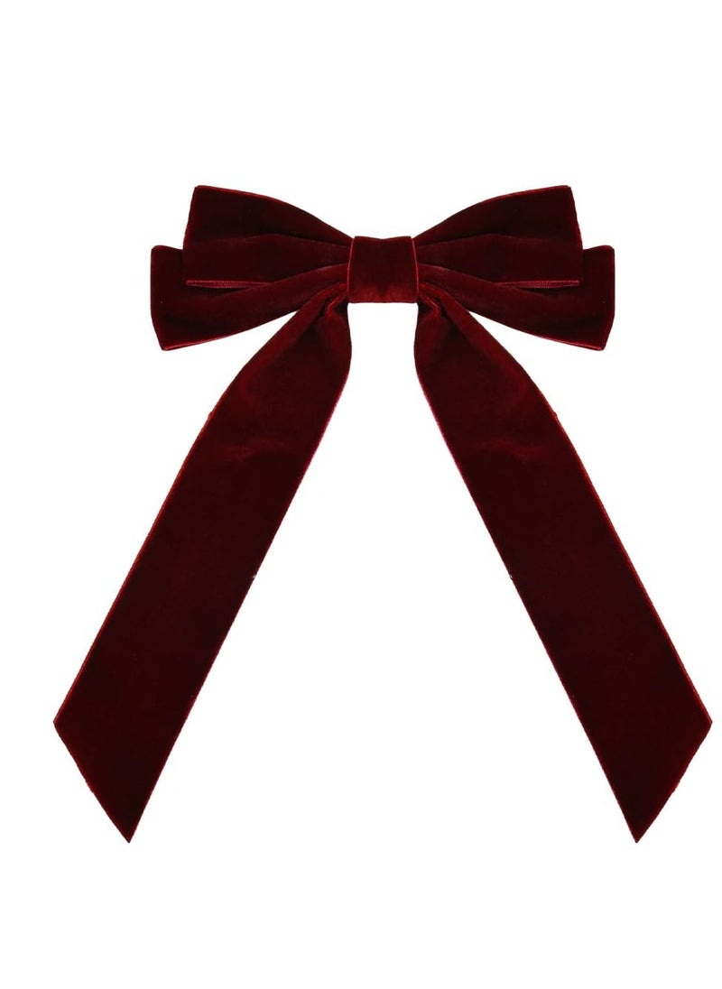 Xiyantiji - Velvet Bows for Girls Red Ribbon Bow Hair Clips Long Tail French Hair Barrettes for Women Dark Red Bow Hair Accessories for Toddlers Velvet Christmas Bows for Hair Alligator Clip - Image 1