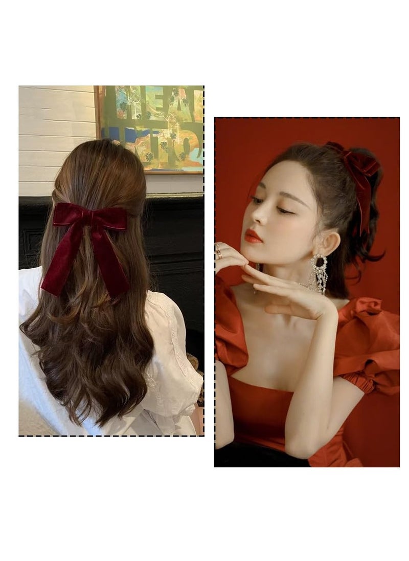 Xiyantiji - Velvet Bows for Girls Red Ribbon Bow Hair Clips Long Tail French Hair Barrettes for Women Dark Red Bow Hair Accessories for Toddlers Velvet Christmas Bows for Hair Alligator Clip - Image 1