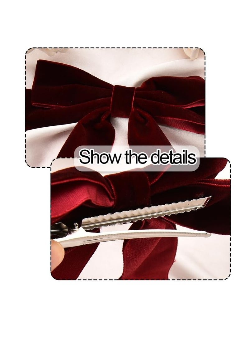 Xiyantiji - Velvet Bows for Girls Red Ribbon Bow Hair Clips Long Tail French Hair Barrettes for Women Dark Red Bow Hair Accessories for Toddlers Velvet Christmas Bows for Hair Alligator Clip - Image 1