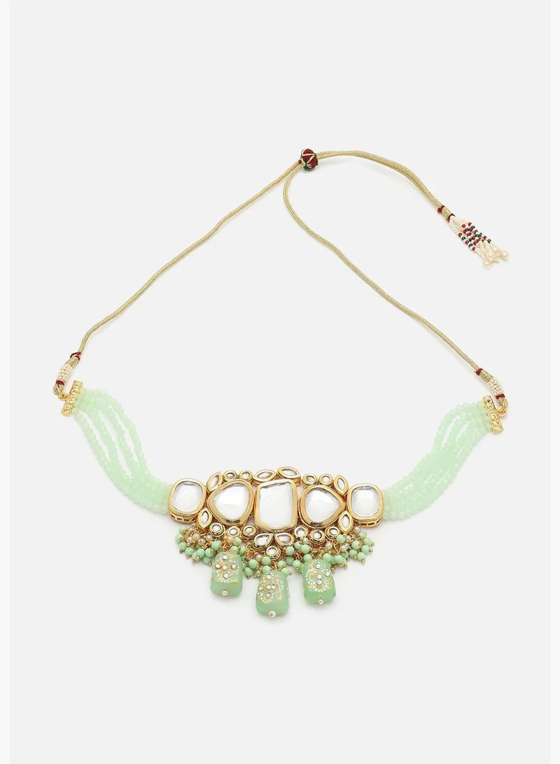 SOHI Gold Plated Kundan Beads Necklace and Earring Set