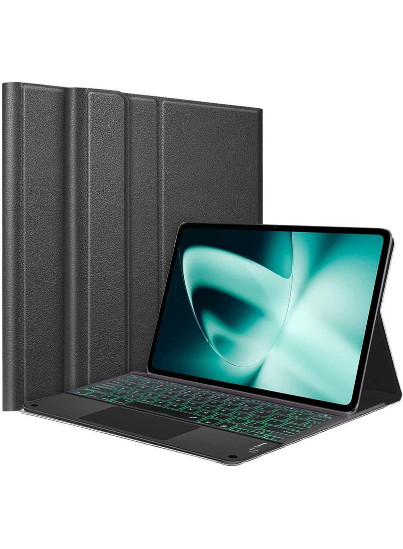 Muzz حافظة تعمل باللمس مع لوحة مفاتيح لجهاز OnePlus Pad 11.61 بوصة، 2023، العربية والإنجليزية - لوحة تتبع متعددة اللمس - حافظة لوحة مفاتيح لاسلكية قابلة للفصل لجهاز OnePlus Pad أسود
