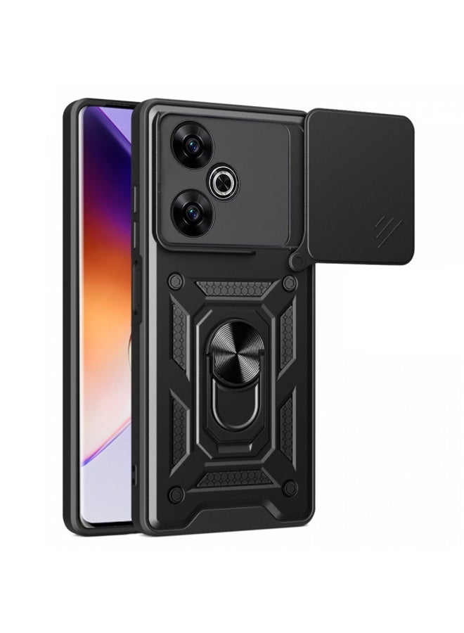 ثلاثة نمور لـ Redmi 13 4G غطاء الحالة, غطاء عدسة الكاميرا الشريحة, حامل الحلقة المغناطيسية كيسكاند حالة الهاتف الوقائي لـ Redmi 13 4G, أسود - Image 1