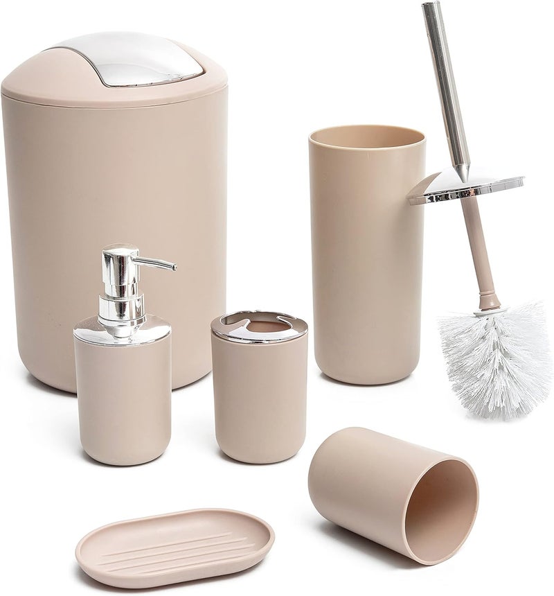 Moss & Stone 6 pcs Bathroom Accessories Set, Bathroom Decor Sets Includes Soap Dispenser, Toothbrush Holder, Toothbrush Cup, Soap Dish, A Bathroom Accessories Sets Complete (Beige) - Image 1
