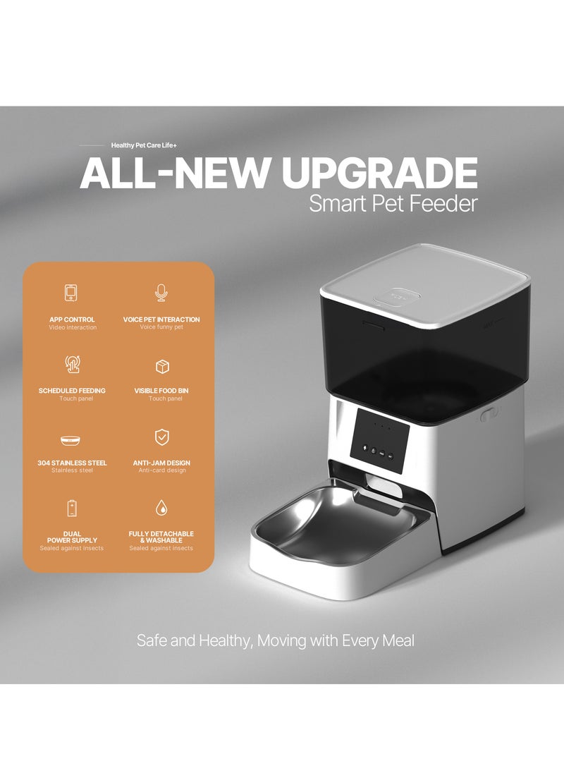 FO5 4L Automatic Pet Feeder, Automatic Feeder controlled via APP, Timed Cat Feeder for Dogs and Cats with Fresh-keeping Bucket (Single)