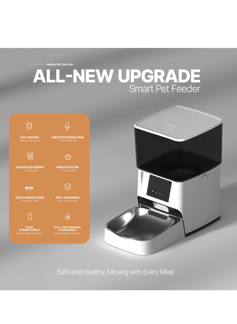 FO5 4L Automatic Pet Feeder, Automatic Feeder controlled via APP, Timed Cat Feeder for Dogs and Cats with Fresh-keeping Bucket (Single)