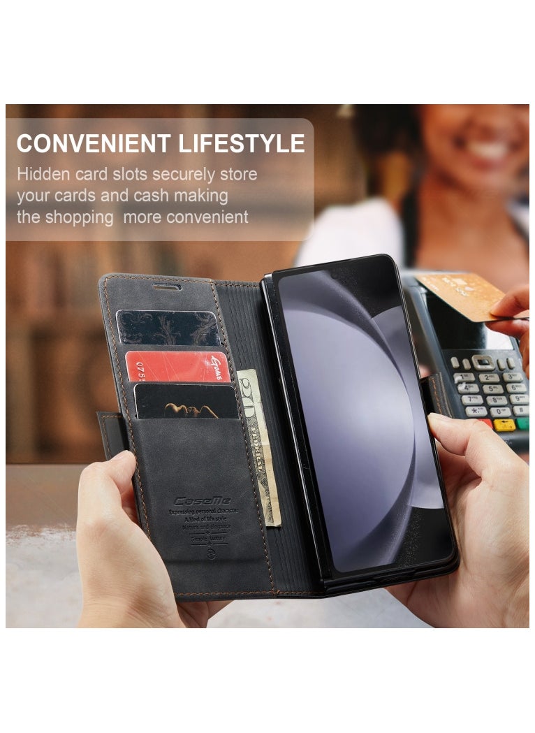 CaseMe CaseMe Samsung Galaxy Z Fold 5 Case Wallet, for Samsung Galaxy Z Fold 5 Wallet Case Book Folding Flip Folio Case with Magnetic Kickstand Card Slots Protective Cover - Black  - Image 3