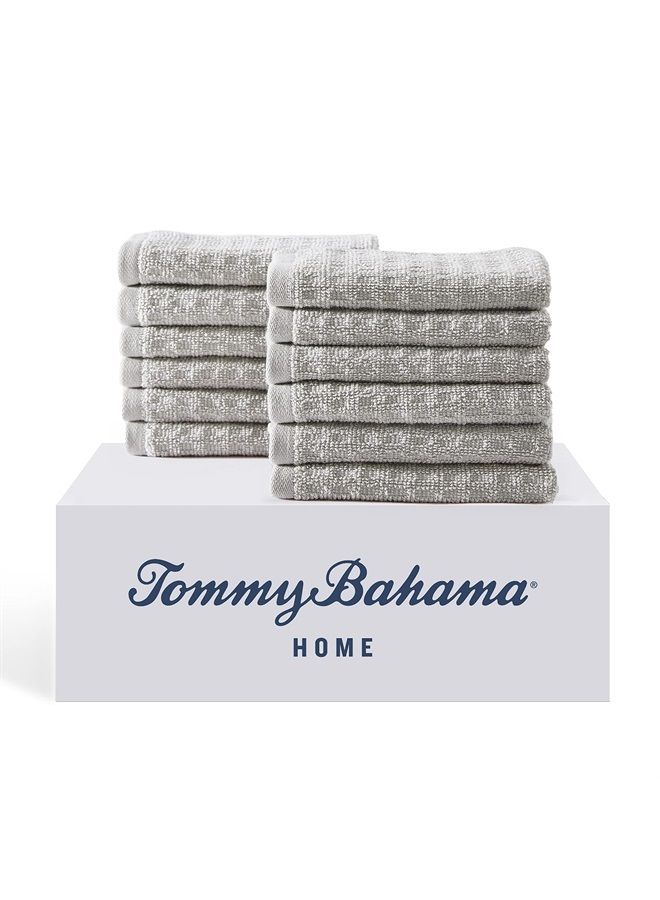TOMMY Bahama Washcloth Set, Highly Absorbent Cotton Bathroom Decor, Low Linting & Fade Resistant (Northern Pacific Grey, 12 Piece) - Image 1
