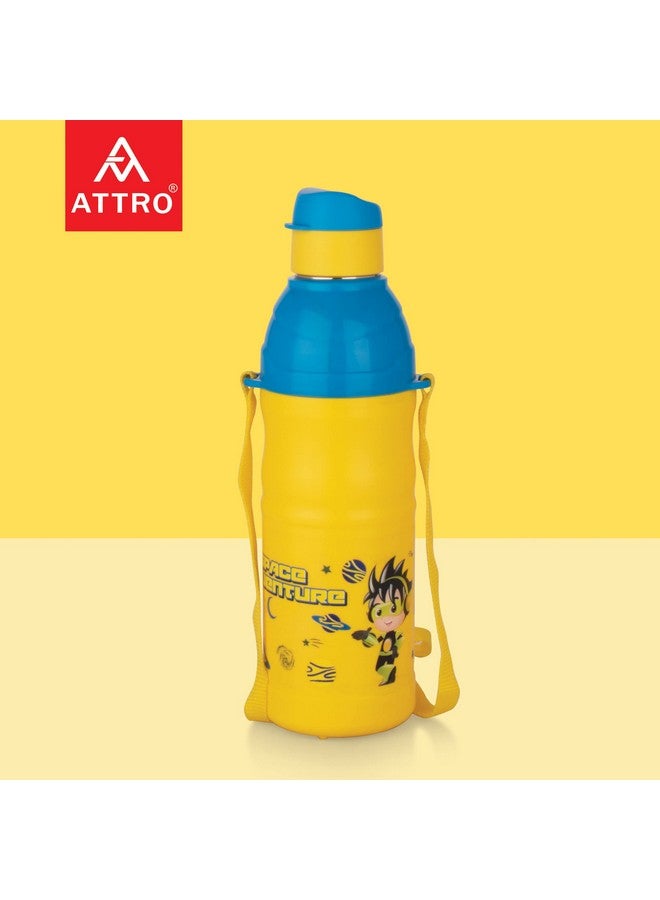 Attro Sky Kool-Sip 600 Inner Stainless Steel Insulated 490ml Water Bottle for Kids, Air Tight & Leak-Proof Lid, Easy to Cary Nylon Belt, BPA Free Plastic - Yellow - Image 3