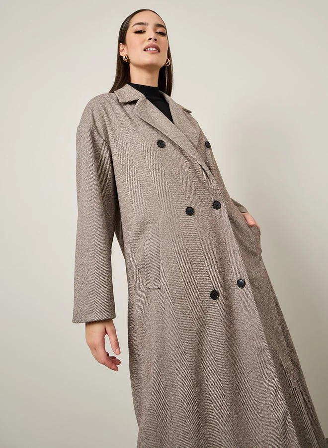 Styli Oversized Double Breasted Midi Wool Like Herringbone Coat