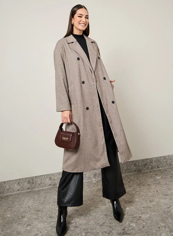 Styli Oversized Double Breasted Midi Wool Like Herringbone Coat