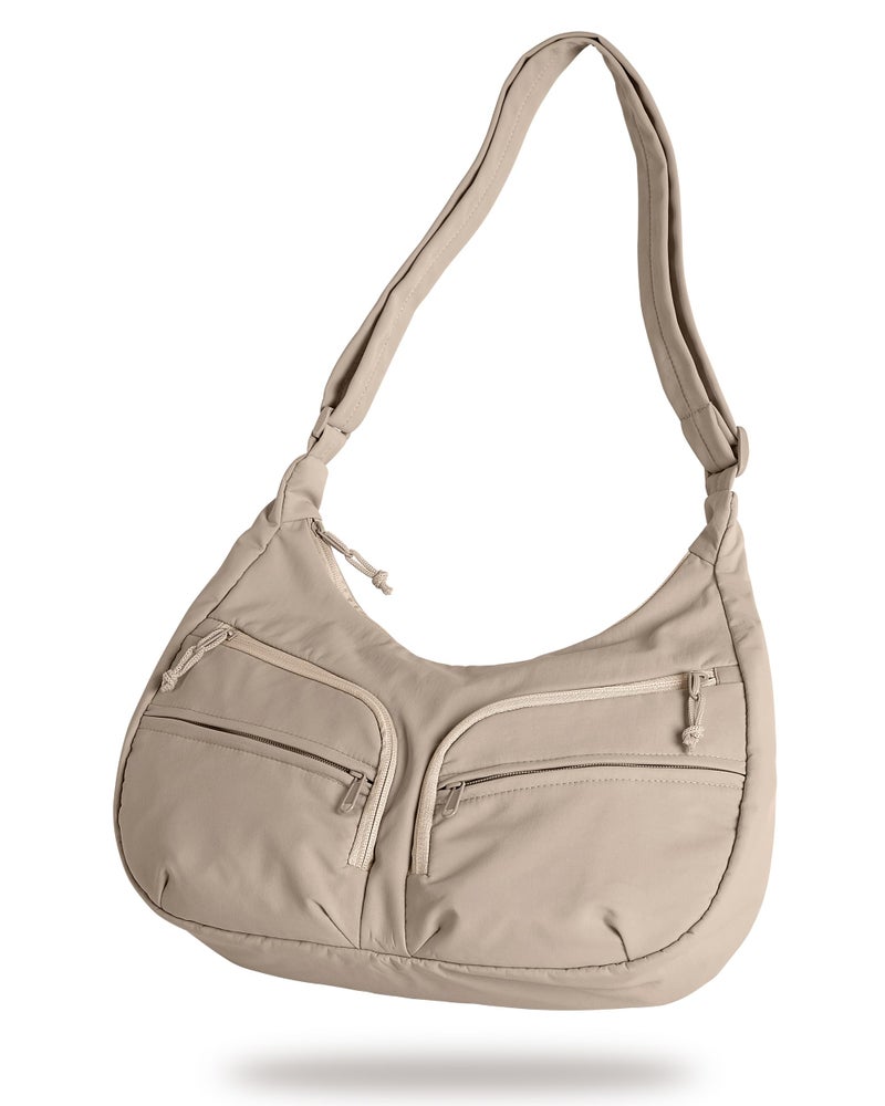 Smasrob Crescent Crossbody Bag with RFID Blocking Pocket and Water Bottle Holder, Slouchy Crossbody Bag with Multiple Pockets, Khaki - Image 1