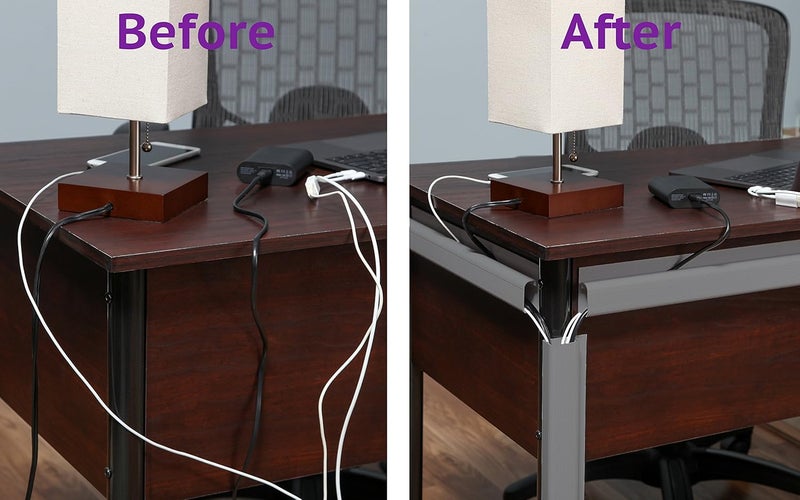 SimpleCord J Channel Desk Cable Organizer by – 5 Grey Raceway Channels - Gray Cord Cover Management Kit for Desks, Offices, and Kitchens - Image 2