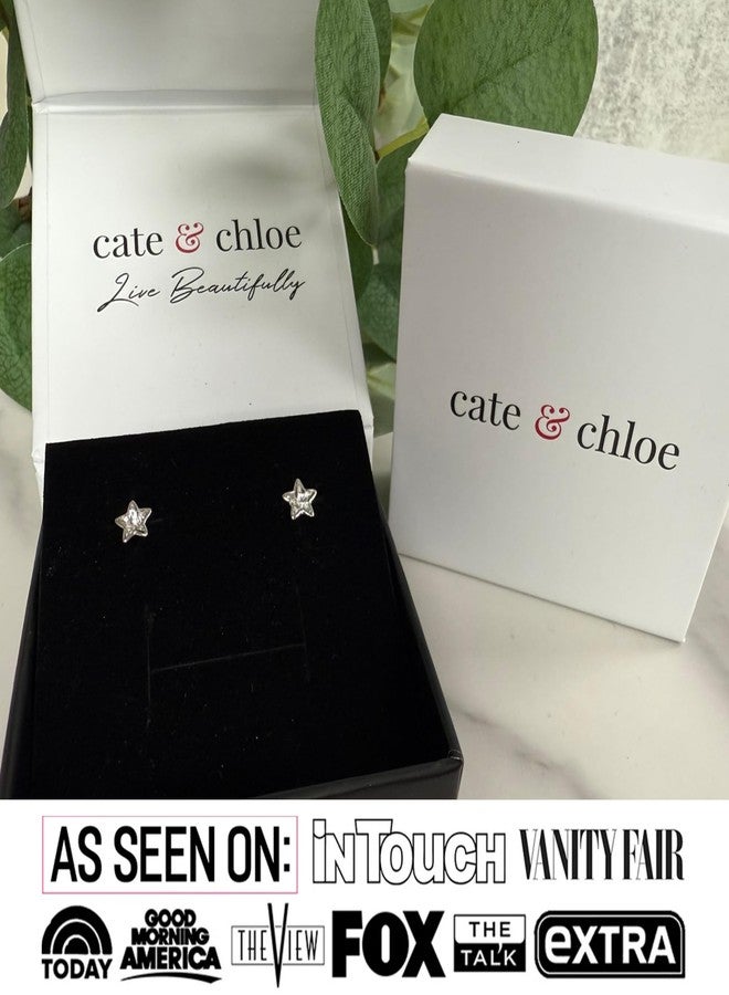 Cate & Chloe Lealani 18k White Gold Star Stud Earrings with Simulated Diamond Crystals, Elegant Jewelry for Women, Gift for Her - Image 3