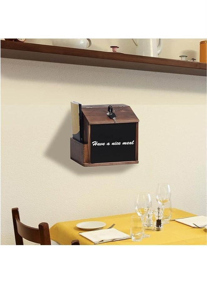 Arabest medla Wooden Suggestion Box Lock Wall Mounted Donation Boxes Tips Mailbox with Lock Wall Mountable Brown Information Security for Restaurant Cafe - Image 4