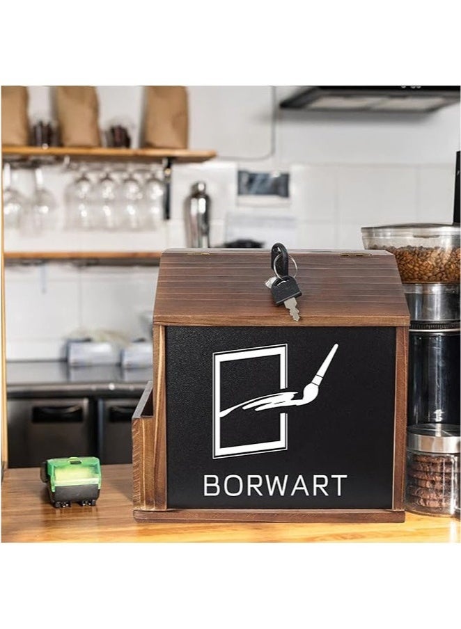 Arabest medla Wooden Suggestion Box Lock Wall Mounted Donation Boxes Tips Mailbox with Lock Wall Mountable Brown Information Security for Restaurant Cafe - Image 3