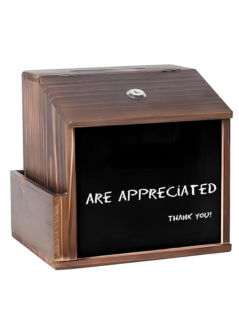 Arabest medla Wooden Suggestion Box Lock Wall Mounted Donation Boxes Tips Mailbox with Lock Wall Mountable Brown Information Security for Restaurant Cafe - Image 1