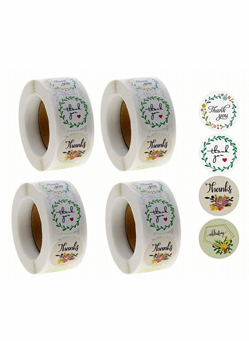 Y&D Thank You Label Sticker,Floral Designs of Stickers for Greeting Cards Flower Bouquets Self-Adhesive Labels Gift Wraps Tags Mailers Bag-4 Designs, 2000 pcs  - Image 1