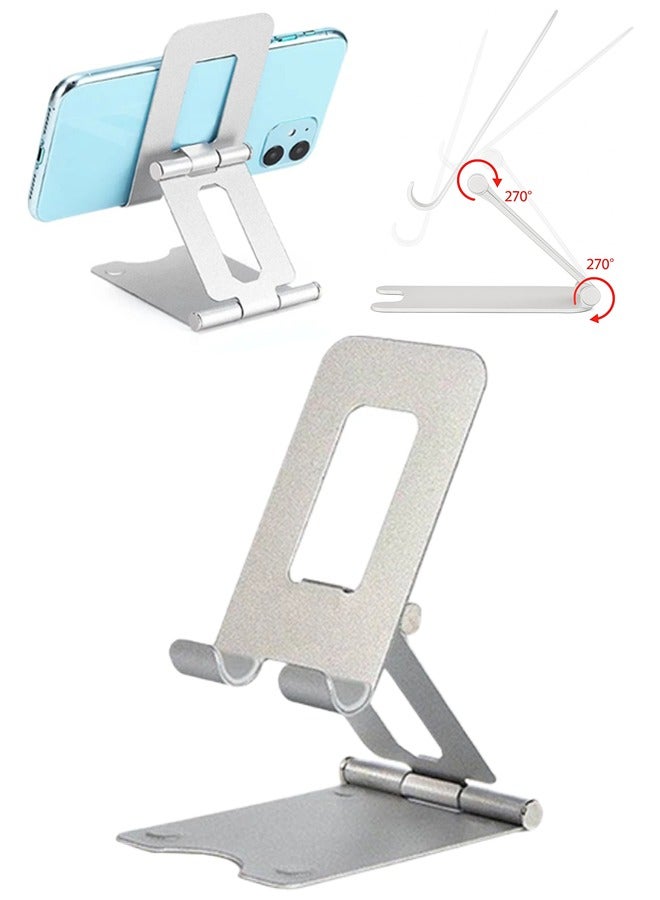 Portable Phone Holder for Desk Foldable Phone Stand with Adjustable Height & Angle Stable Aluminum Alloy Mobile Stand Universal Mobile Holder for iPhone/Android Smartphones Silver  - Image 1