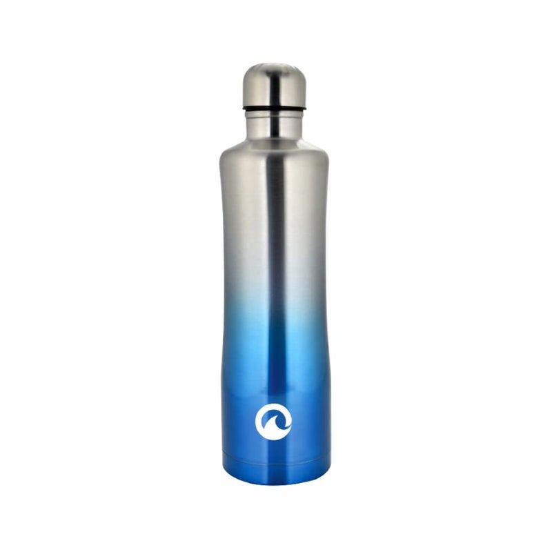 O’BOUTEILLE Obouteille Stainless Steel 750 ml Vacuum Insulated Leak Proof Flask Water Bottle for SchoolHomeKitchenOfficeWorkGymOutdoorExerciseYogaCampingBoysGirlsKidsAdults Curvy SilverBlue - Image 1