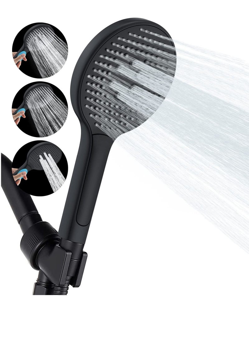 High-Pressure Shower Head with Handheld, 3 Mode Spray Showerhead, 5 Inch Large Face, Black Handheld Head, Adjustable Bracket Holder - Image 1
