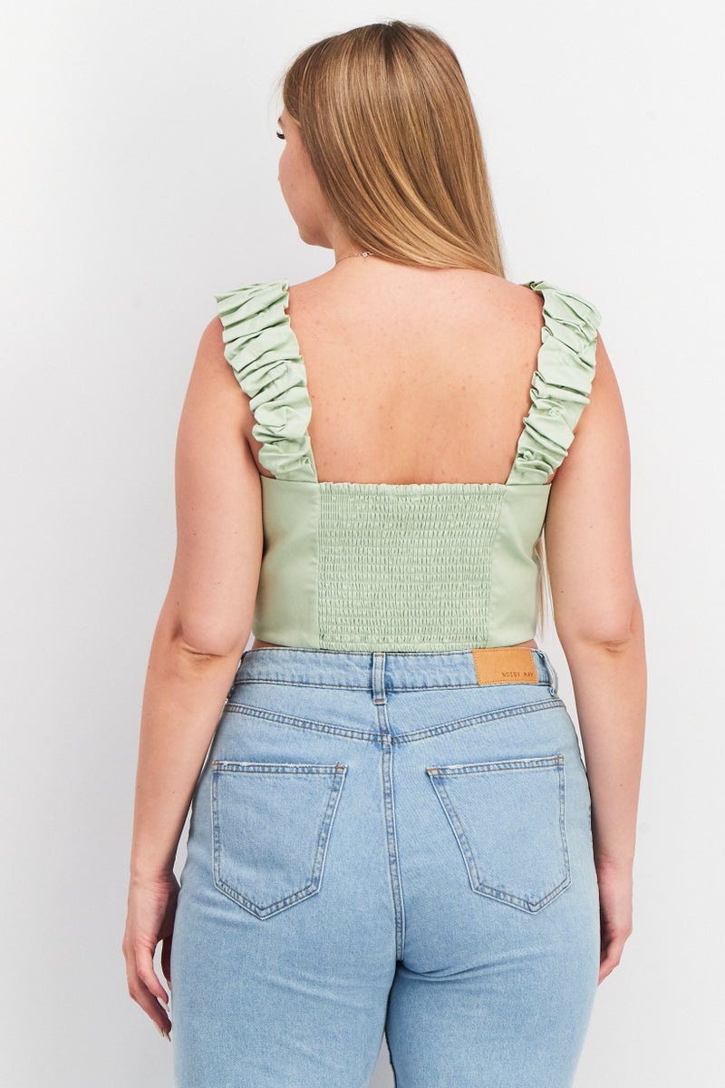 forever new Women Square Neck Sleeveless Solid Crop Top, Mint Green - Image 2
