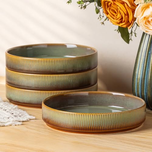 theterra 7.5'' Ceramic Pasta Bowls, Salad Bowls Set of 4, Stoneware Serving Bowls for Fruits, Noodle, Dinner, House-warming Wedding Present, Sage Umber - Image 1